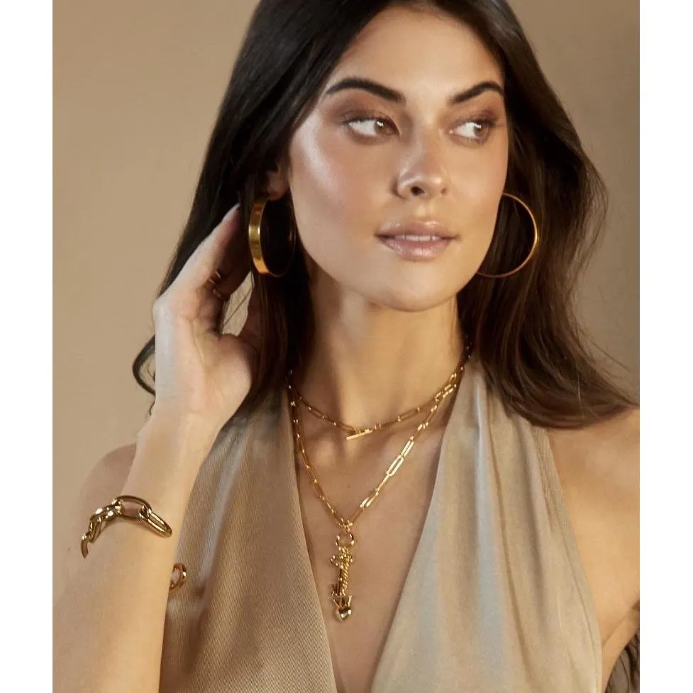 Sleek Gold-Plated Flat Hoop Earrings - 2" Diameter