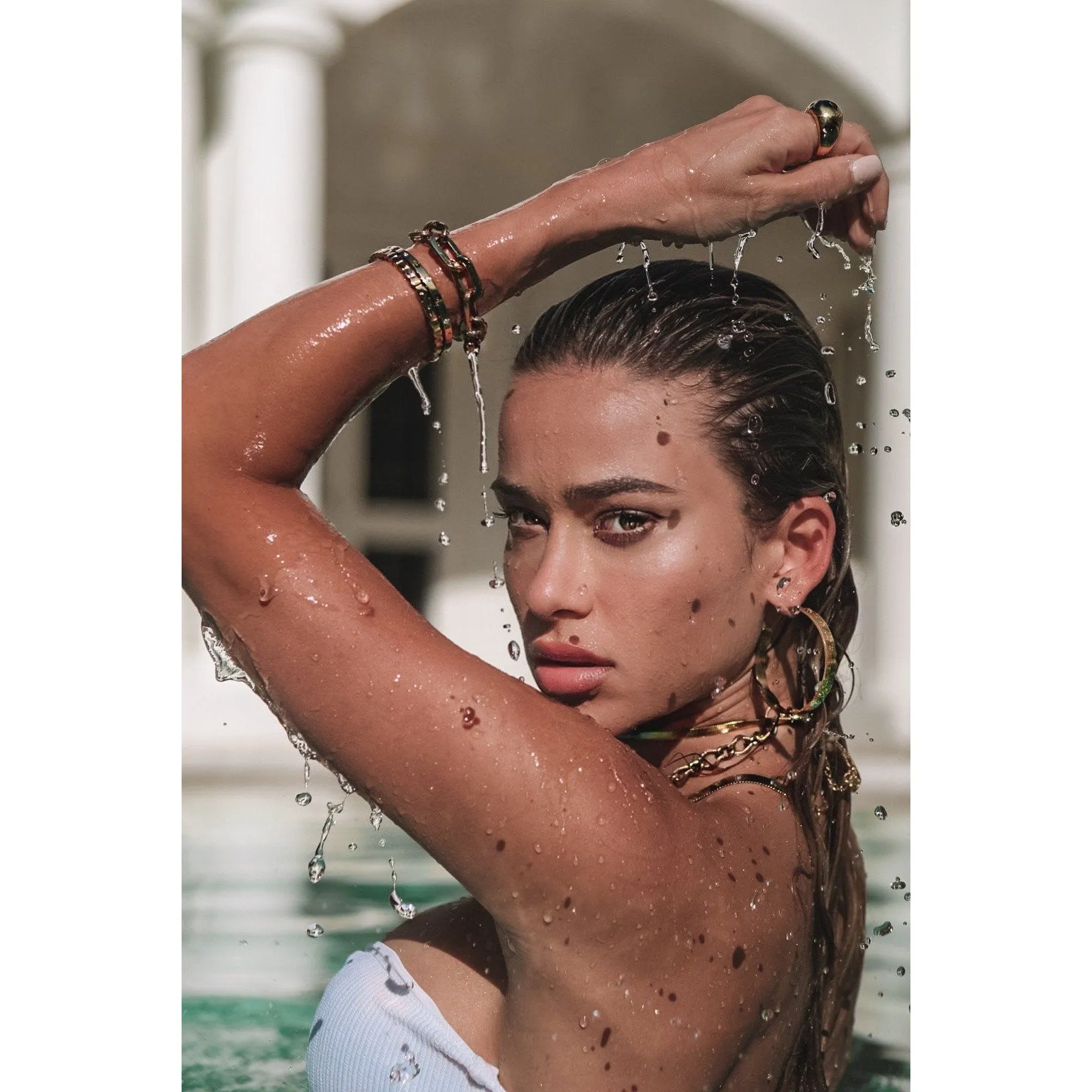 Sleek Gold-Plated Flat Hoop Earrings - 2" Diameter