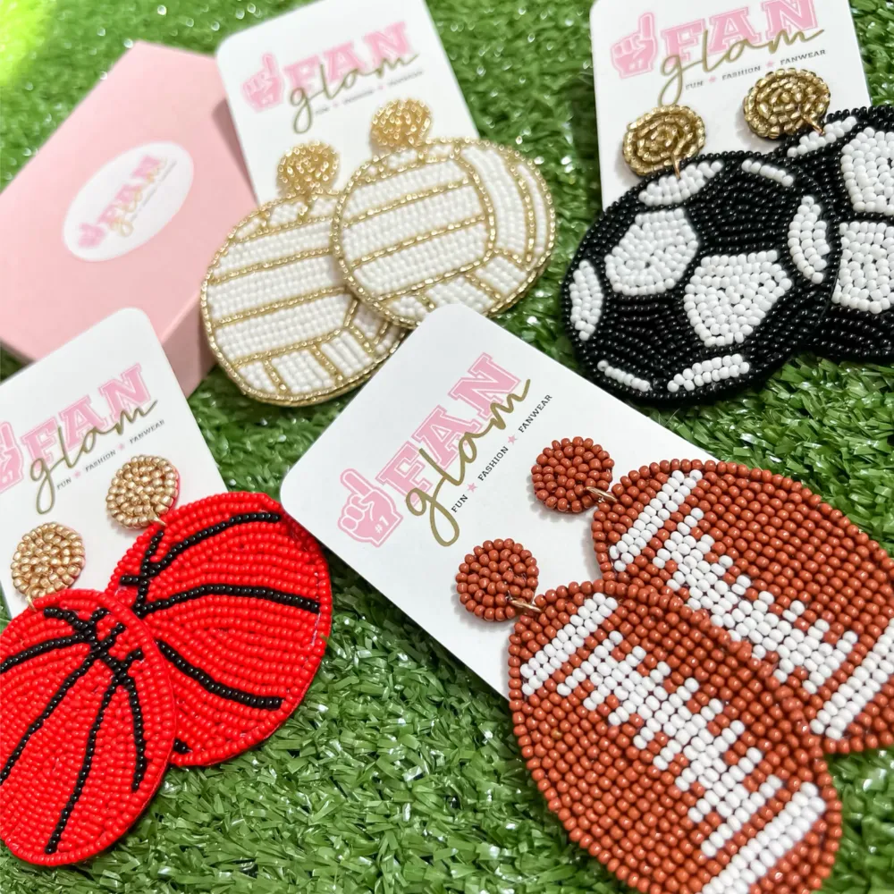 SPORTS BALL BEADED DANGLE EARRINGS - 4 SPORTS