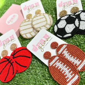 SPORTS BALL BEADED DANGLE EARRINGS - 4 SPORTS