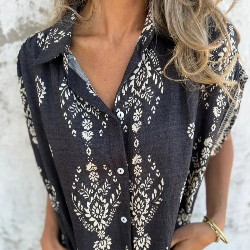 💕Spring New Arrival💕Loose-Fit Printed Short Sleeve Dress with Pockets