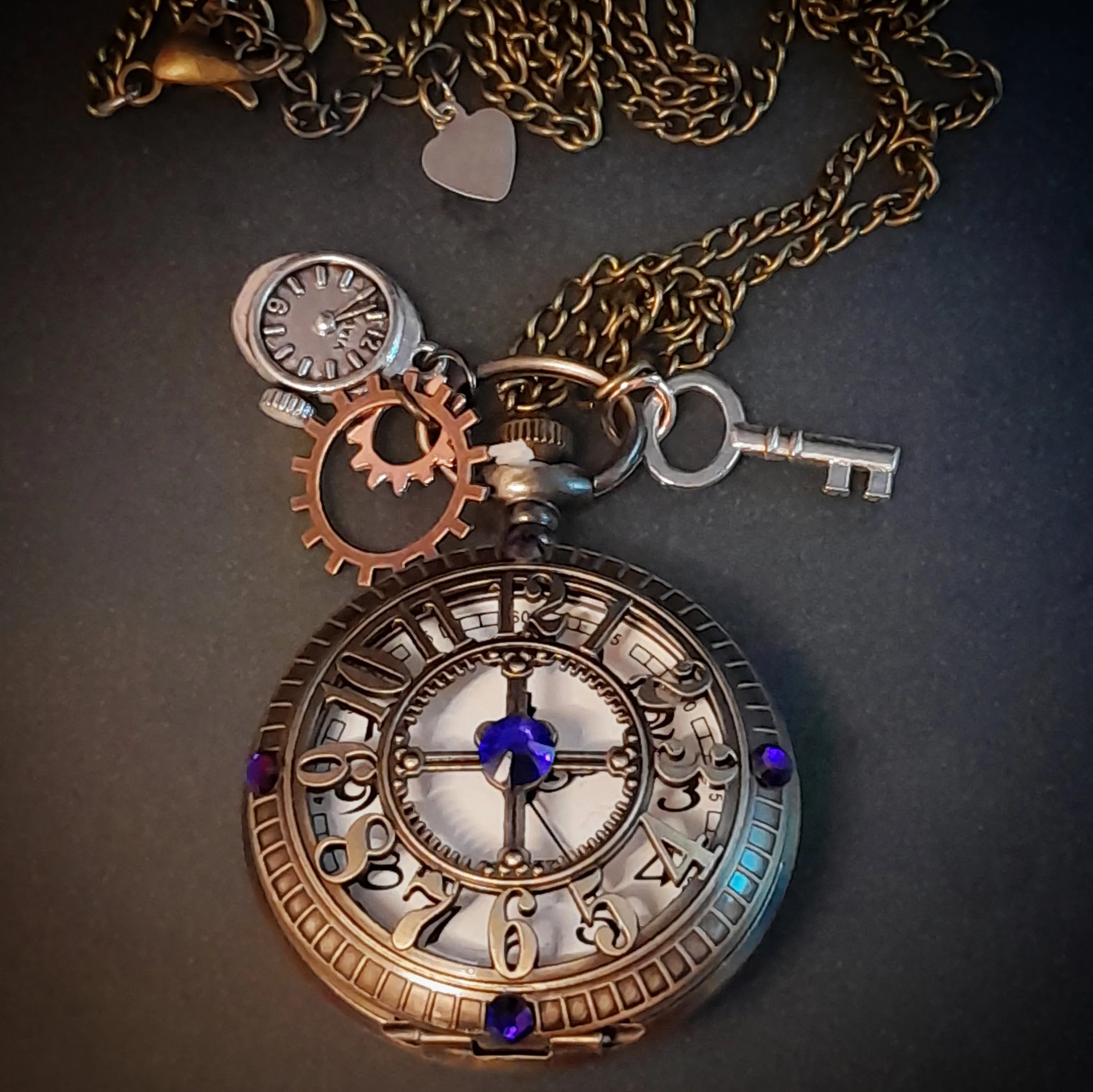 Steampunk Purple Magical Pocket Watch Necklace