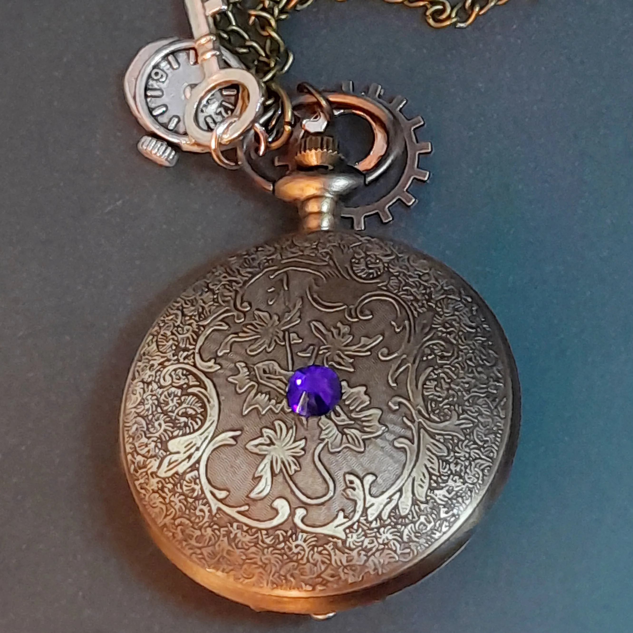 Steampunk Purple Magical Pocket Watch Necklace