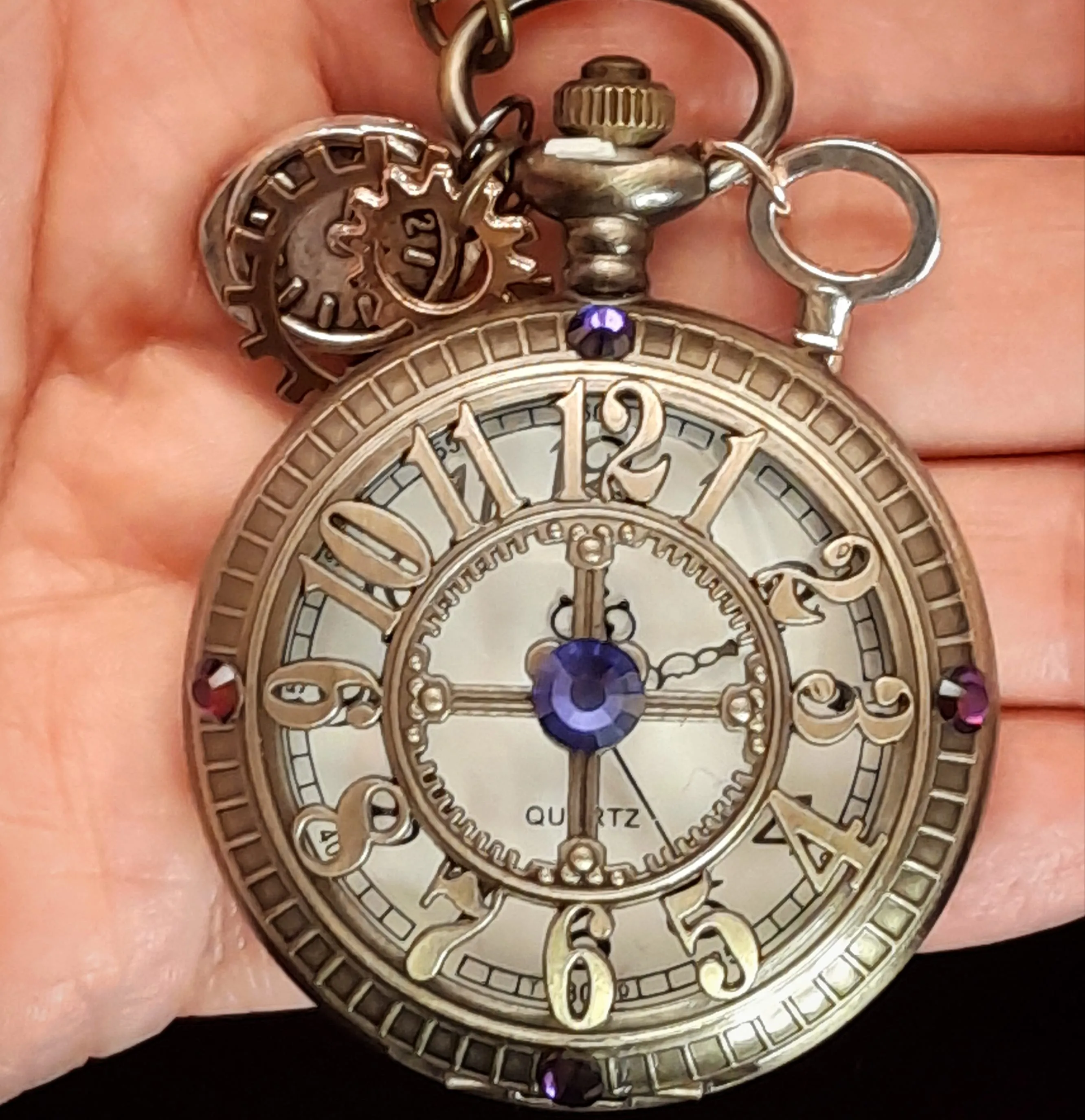 Steampunk Purple Magical Pocket Watch Necklace