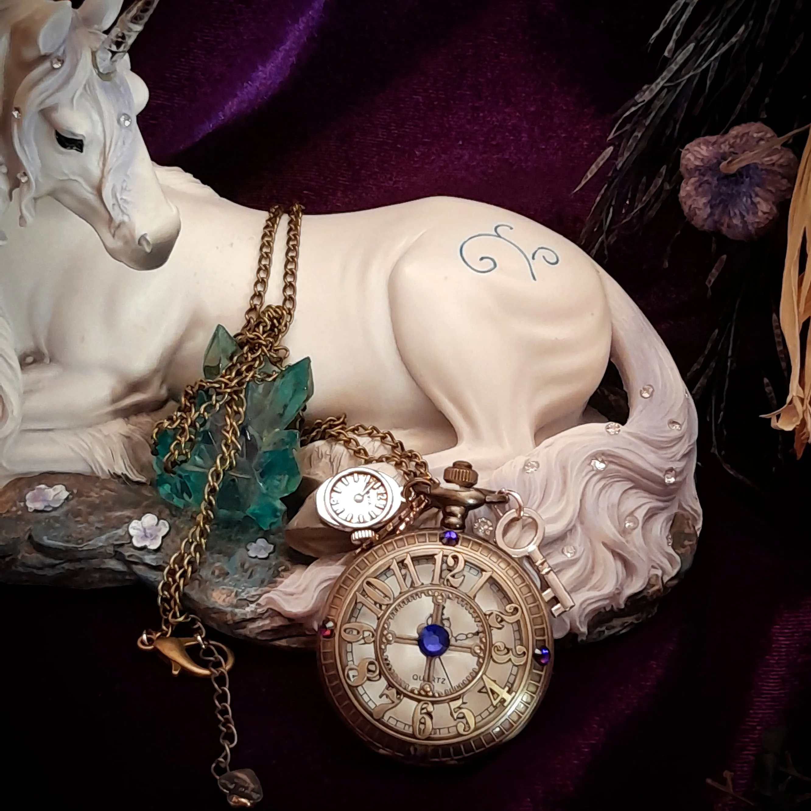 Steampunk Purple Magical Pocket Watch Necklace