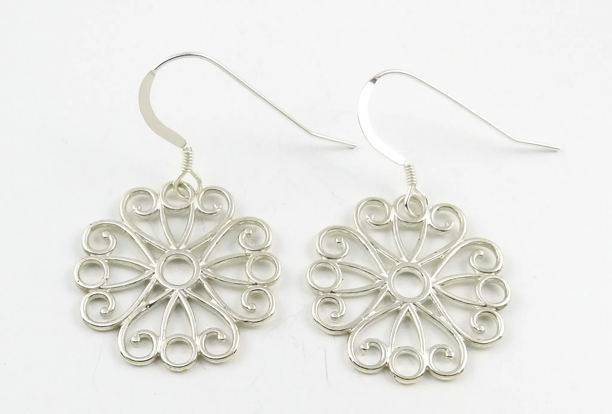 Sterling Silver Filigree Flower Earrings