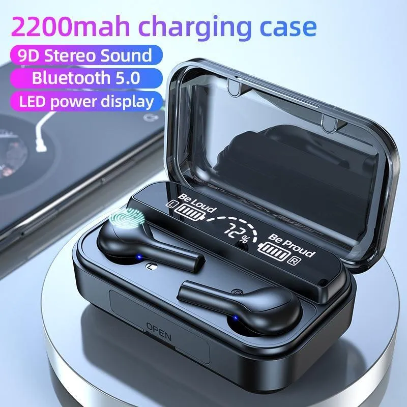 STEVVEX Bluetooth Earphones Wireless Headphone 2200mAh Charging Box Sports Waterproof Digital display Earbuds Headsets With Microphone For Cell Phones