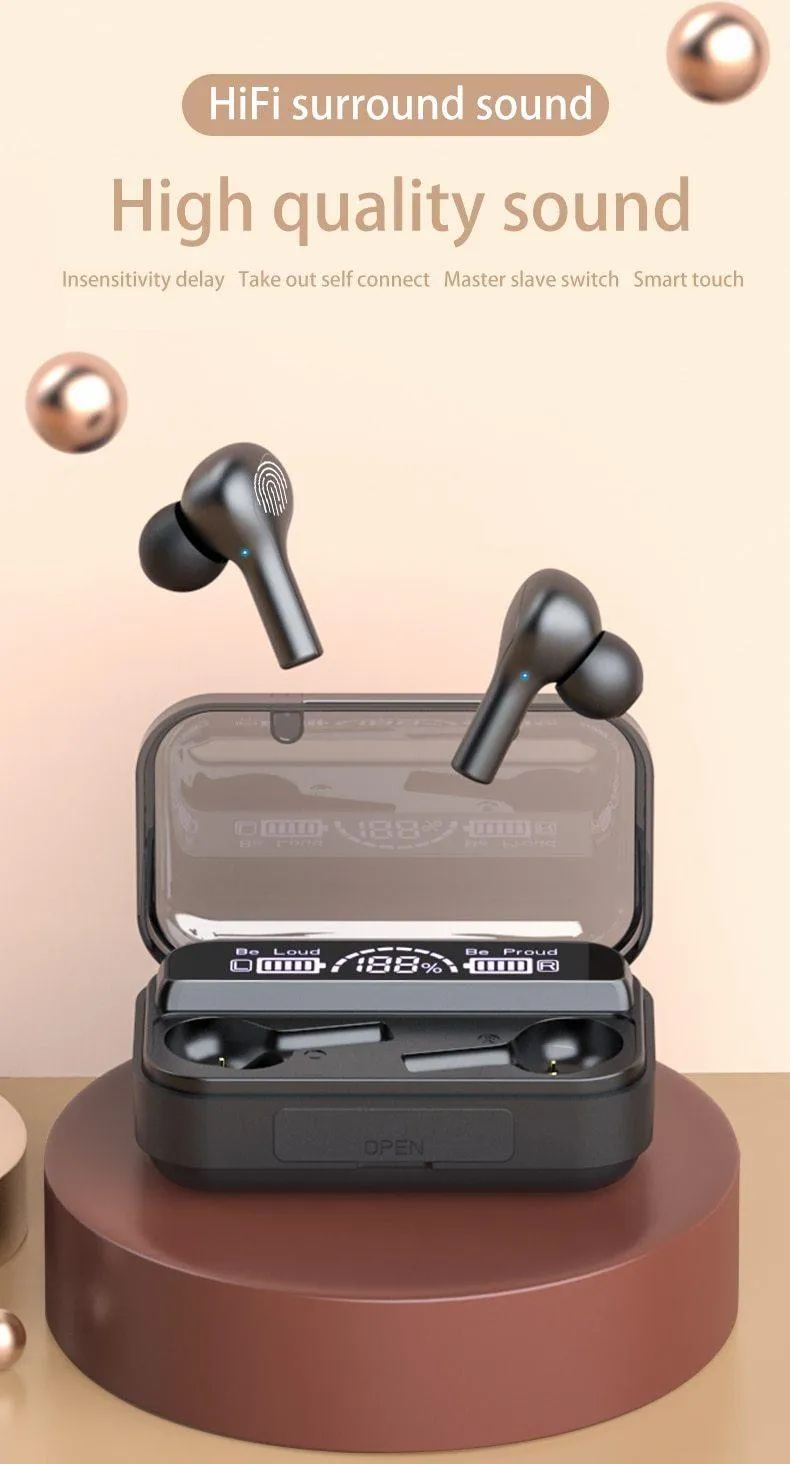 STEVVEX Bluetooth Earphones Wireless Headphone 2200mAh Charging Box Sports Waterproof Digital display Earbuds Headsets With Microphone For Cell Phones