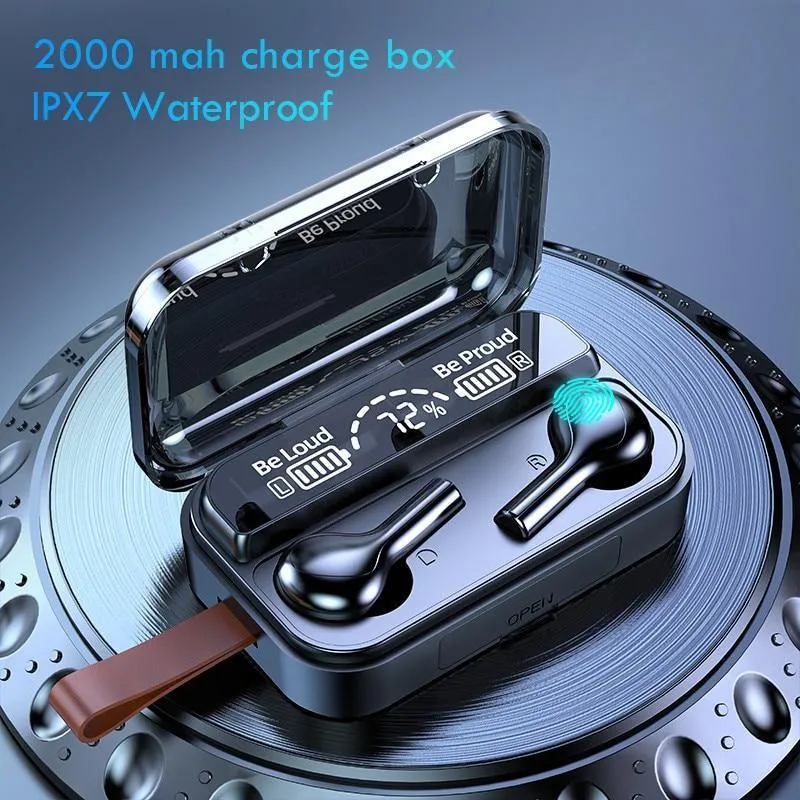 STEVVEX Bluetooth Earphones Wireless Headphone 2200mAh Charging Box Sports Waterproof Digital display Earbuds Headsets With Microphone For Cell Phones
