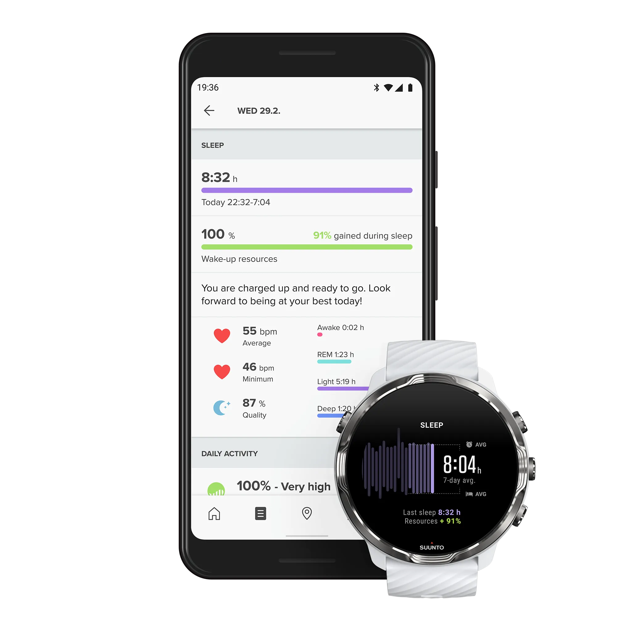 SUUNTO 7 White Burgundy GPS Smartwatch with Versatile Sports Experience with Wearable4U EarBuds Power Bundle