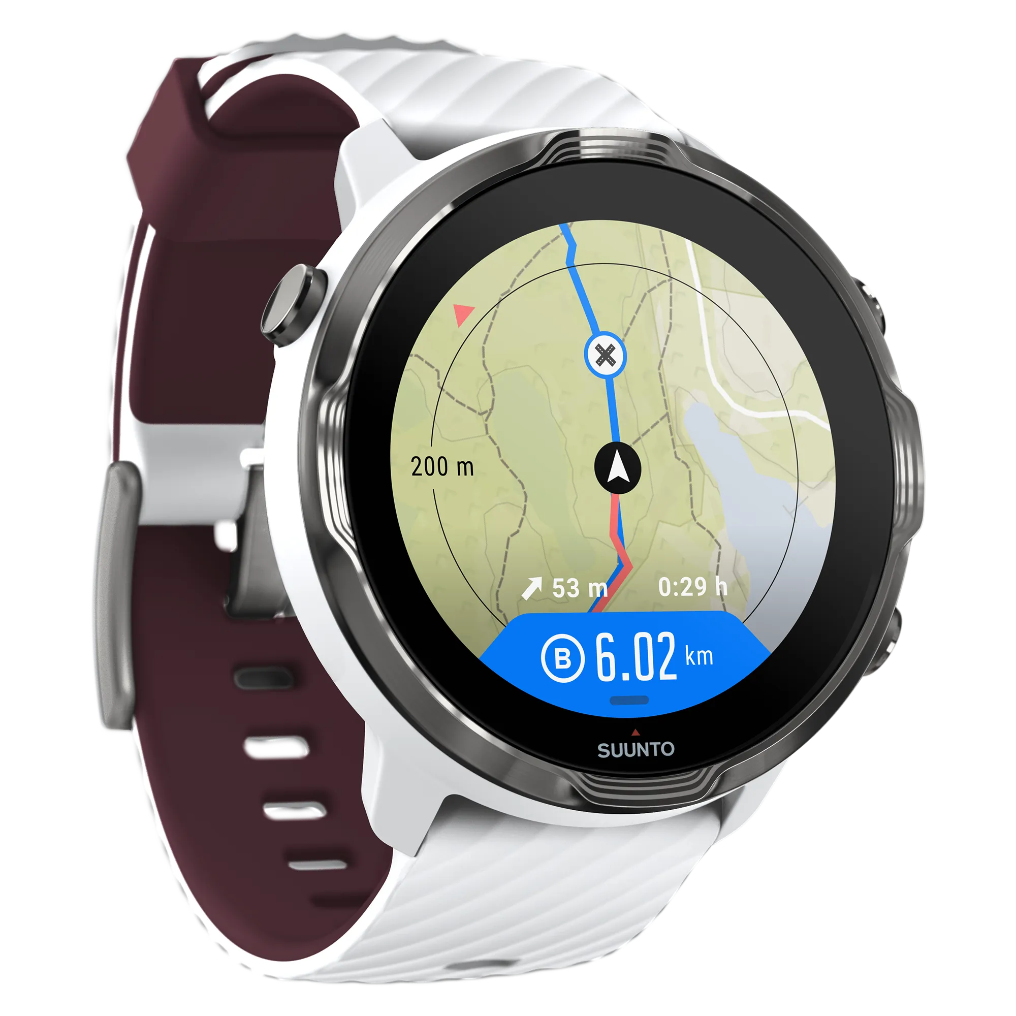 SUUNTO 7 White Burgundy GPS Smartwatch with Versatile Sports Experience with Wearable4U EarBuds Power Bundle