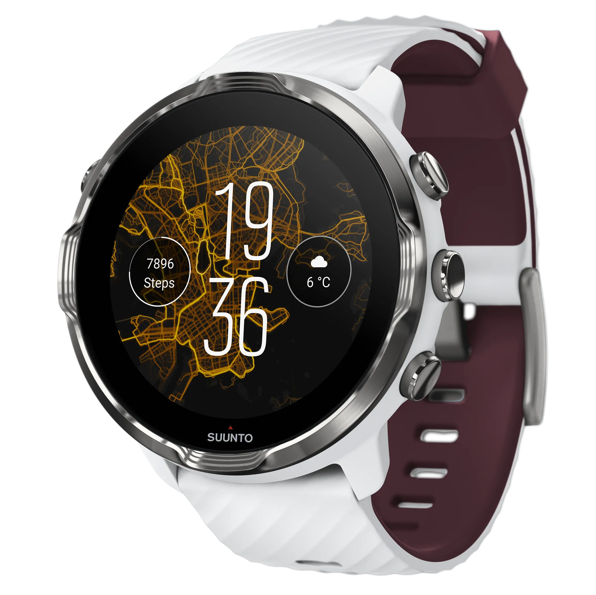 SUUNTO 7 White Burgundy GPS Smartwatch with Versatile Sports Experience with Wearable4U EarBuds Power Bundle