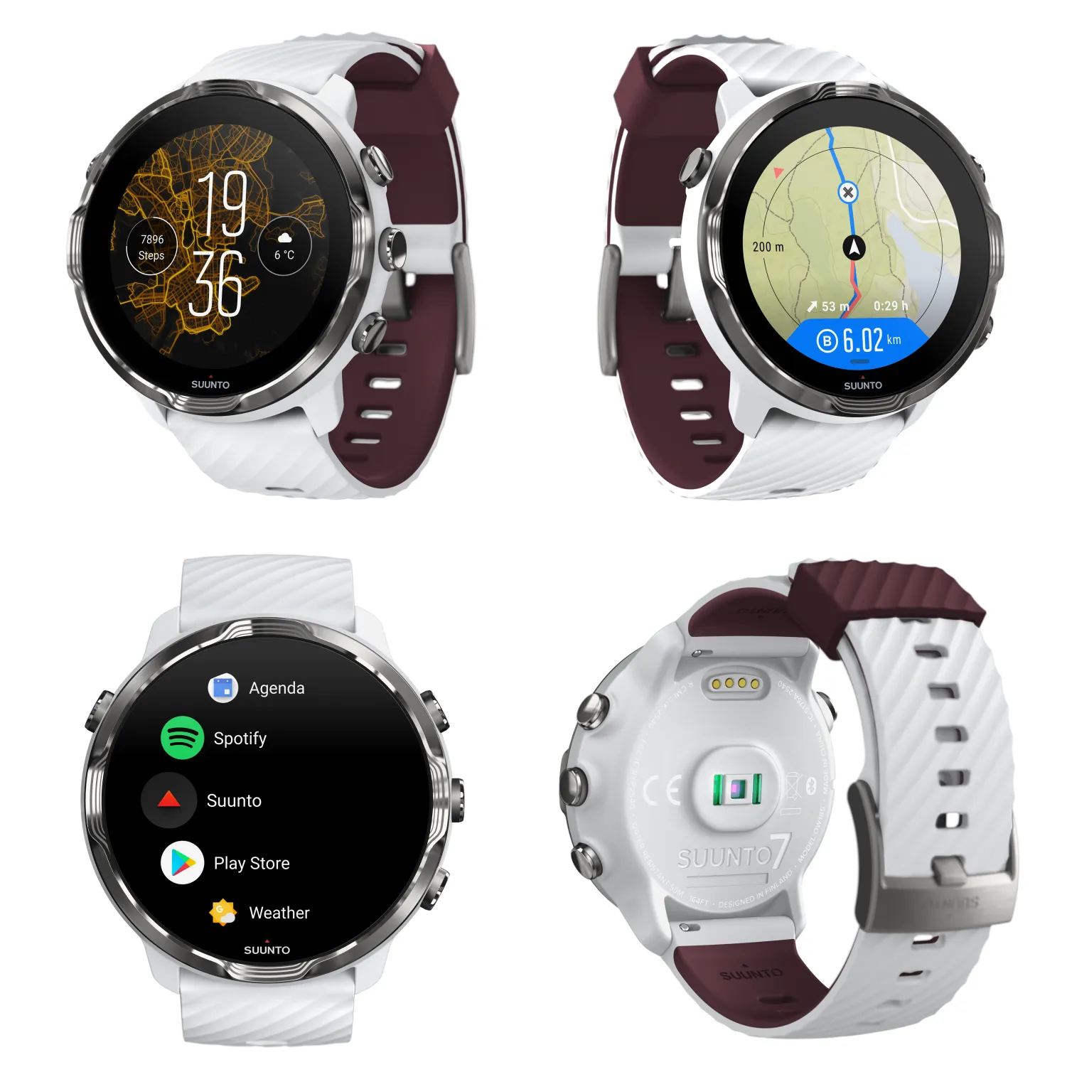 SUUNTO 7 White Burgundy GPS Smartwatch with Versatile Sports Experience with Wearable4U EarBuds Power Bundle