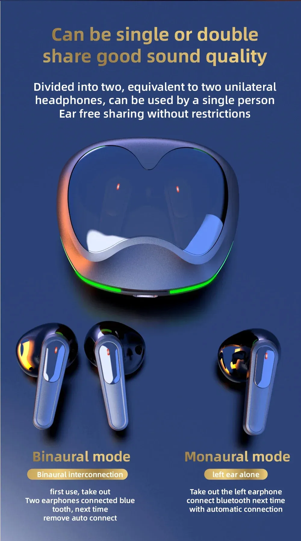 SW-P60 Wireless bluetooth earphones Headset Touch Light With Mic HiFi Stereo Headset Sports Outdoor Earbuds Ear Games Music