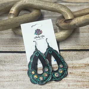 Teardrop Patina Earings with Crystals