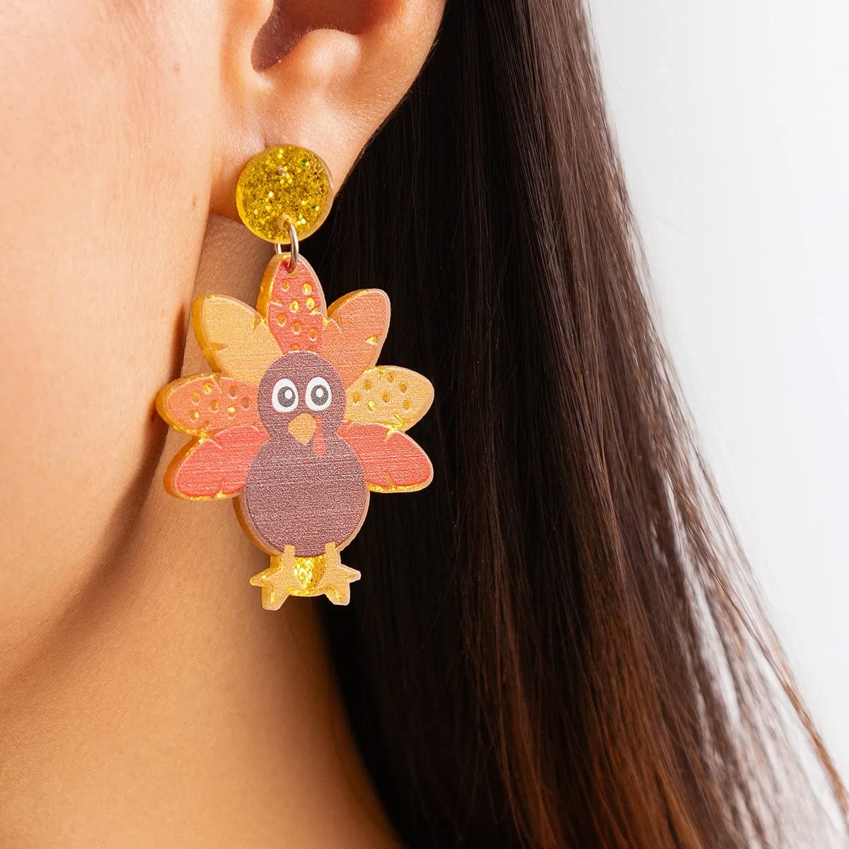 Thanksgiving Dangling Turkey Acrylic Earrings