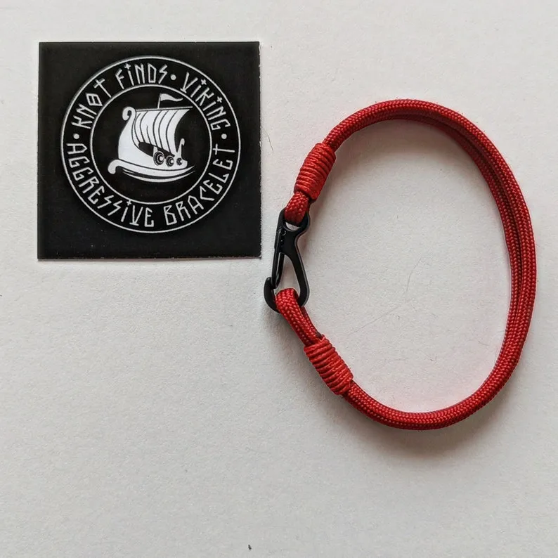 Thin legendary red paracord and carabiner bracelet. Unloading camp. Surfer bangle. Extreme durable.