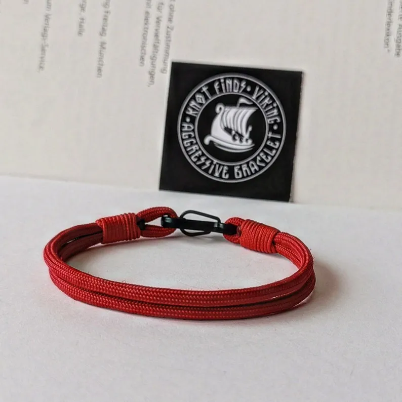 Thin legendary red paracord and carabiner bracelet. Unloading camp. Surfer bangle. Extreme durable.