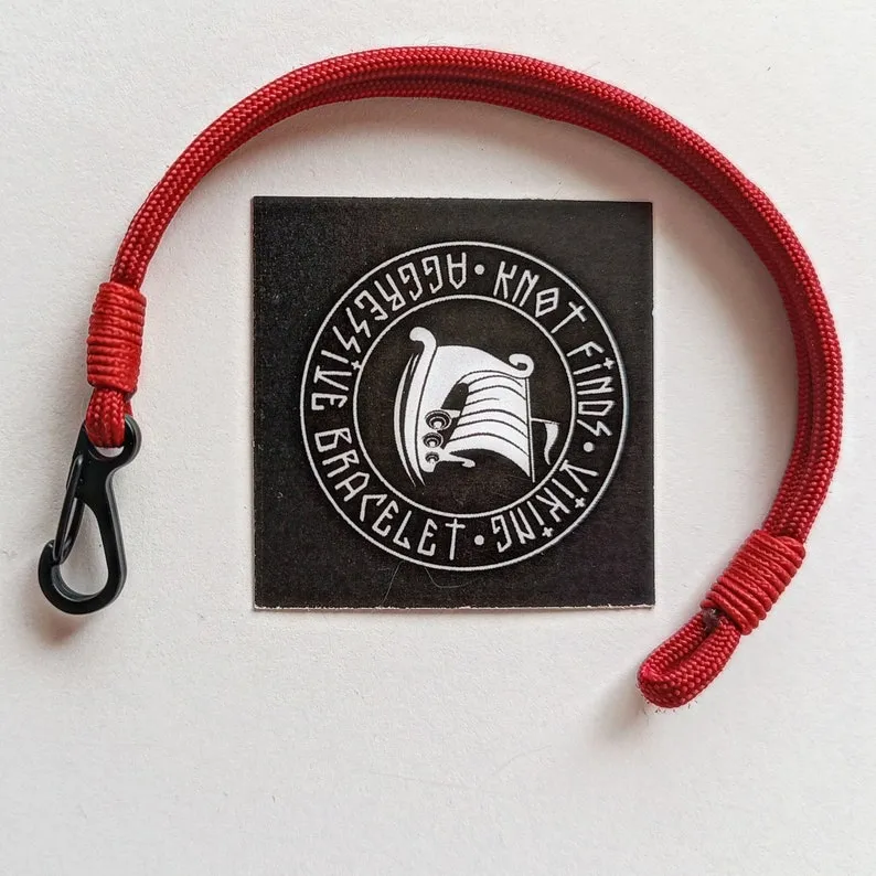 Thin legendary red paracord and carabiner bracelet. Unloading camp. Surfer bangle. Extreme durable.