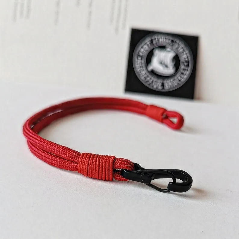 Thin legendary red paracord and carabiner bracelet. Unloading camp. Surfer bangle. Extreme durable.