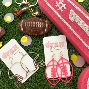 TOUCHDOWN FOOTBALL DROP PINK EARRINGS
