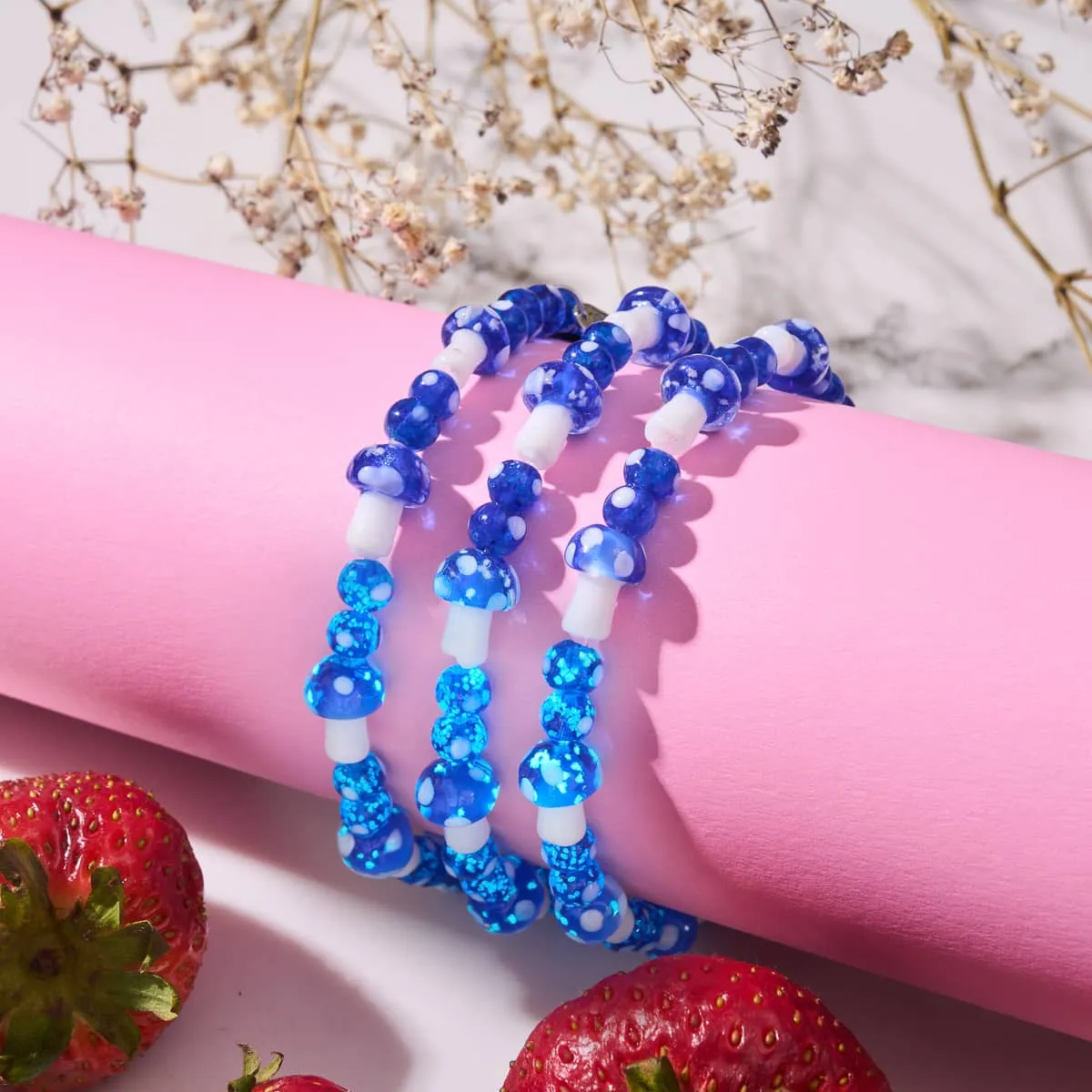 Ultramarine | .925 Sterling Silver | Deluxe Firefly Glass Mushroom Bracelet