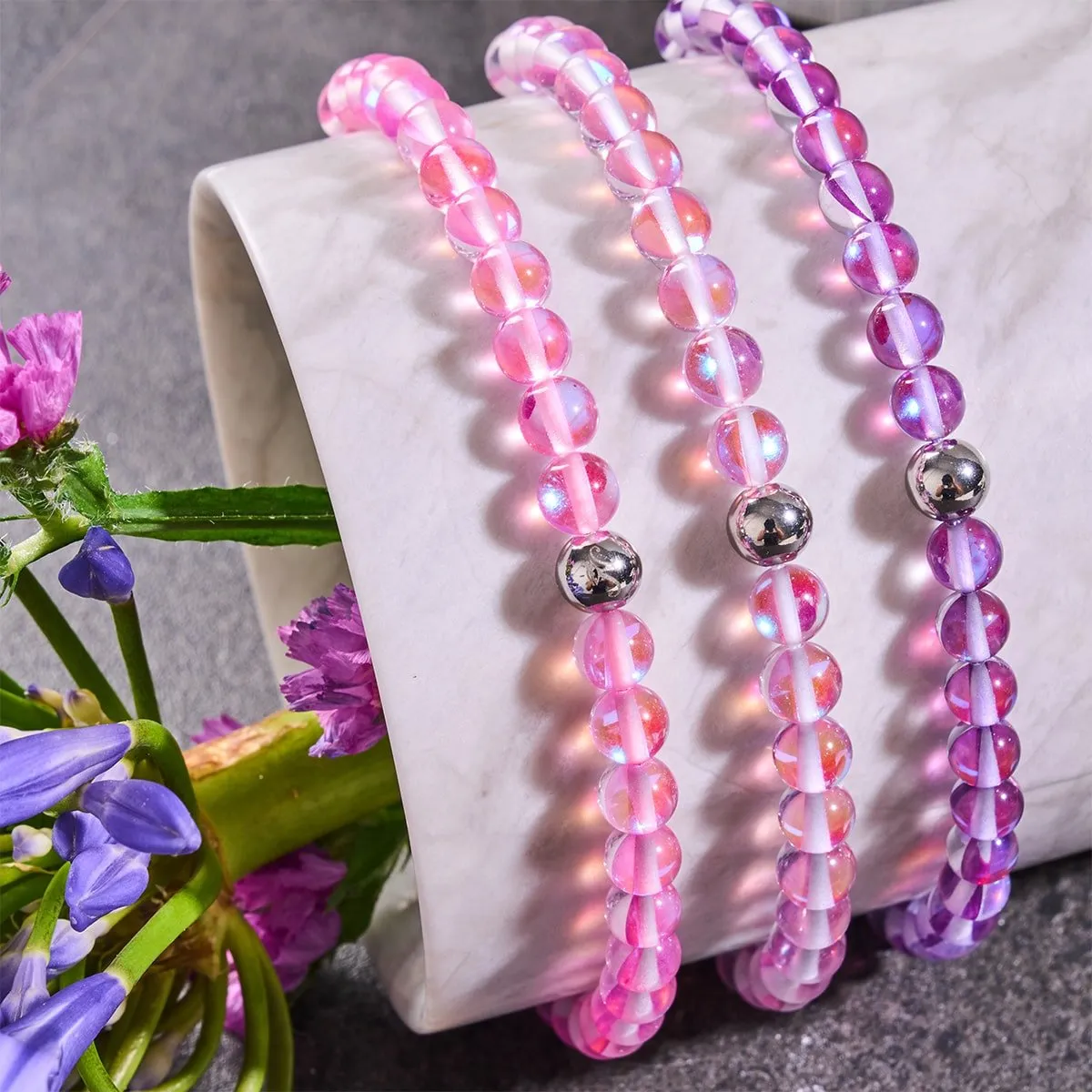 Ultraviolet | Silver | Galaxy Glass Macrame Bead Bracelet