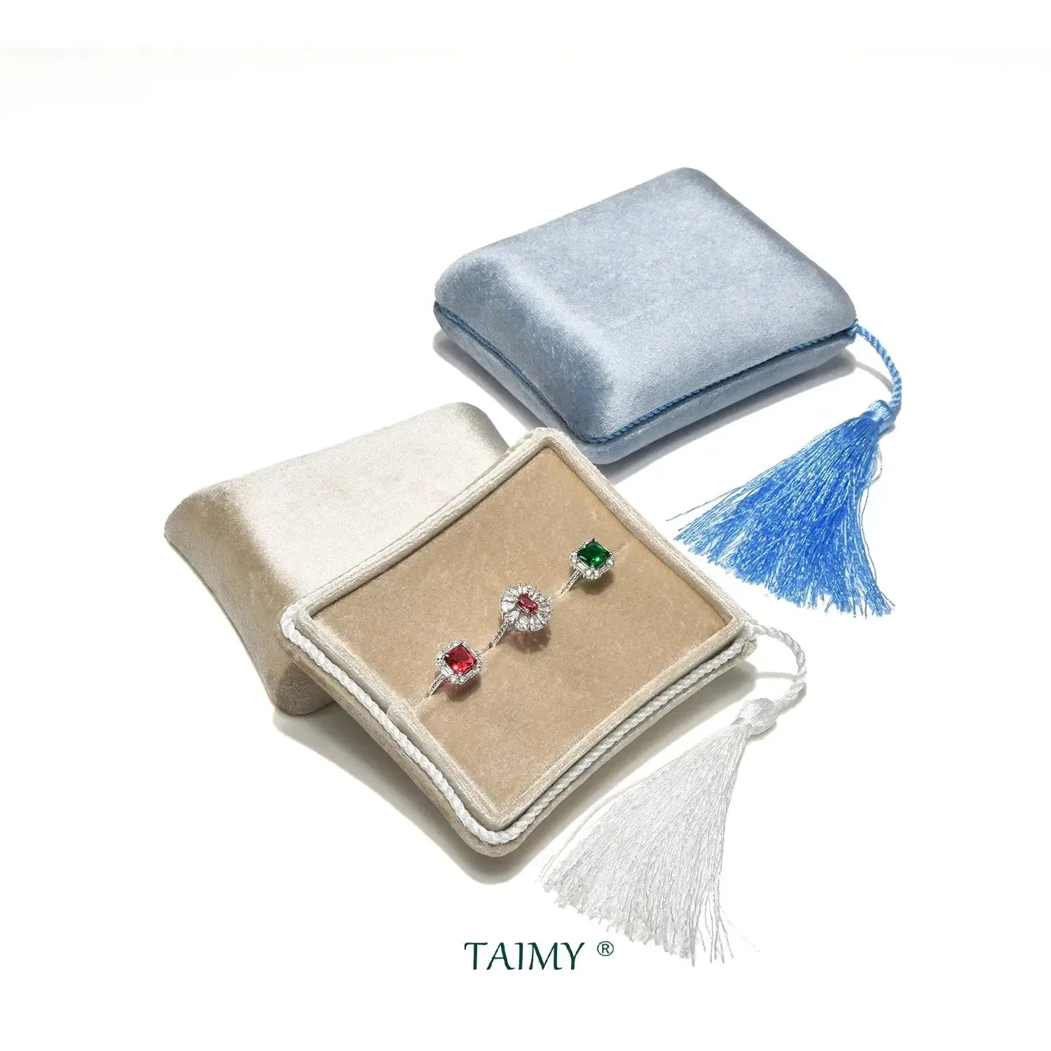 Velvet Tassel Ring Necklace Bracelet Suede Custom Logo Travel Jewelry Box Wedding Gifts for Guests Women Storage Case