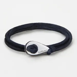 VERACRUZ Distressed Leather Thimble Charm Bracelets Mens Womens Wrap Wristbands Navy Blue Silver