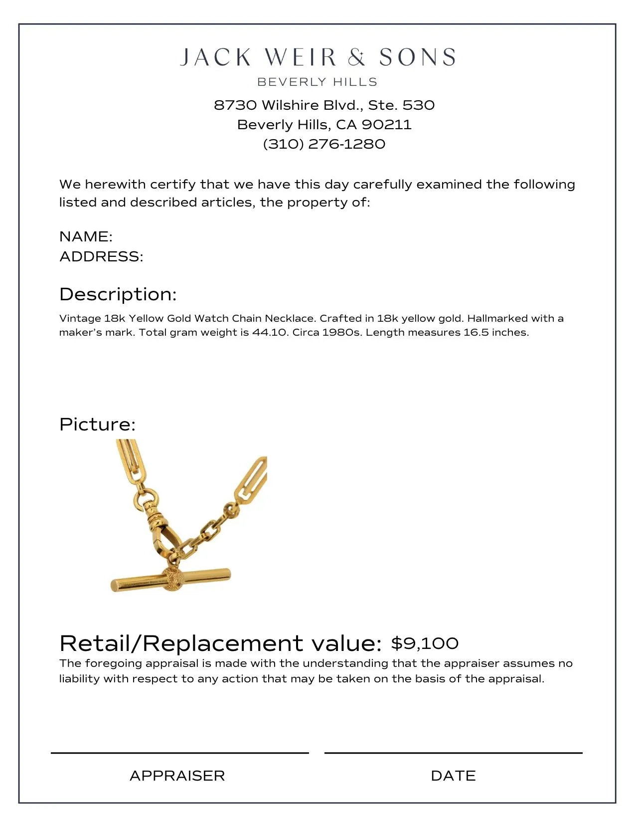 Vintage 18k yellow gold watch chain necklace
