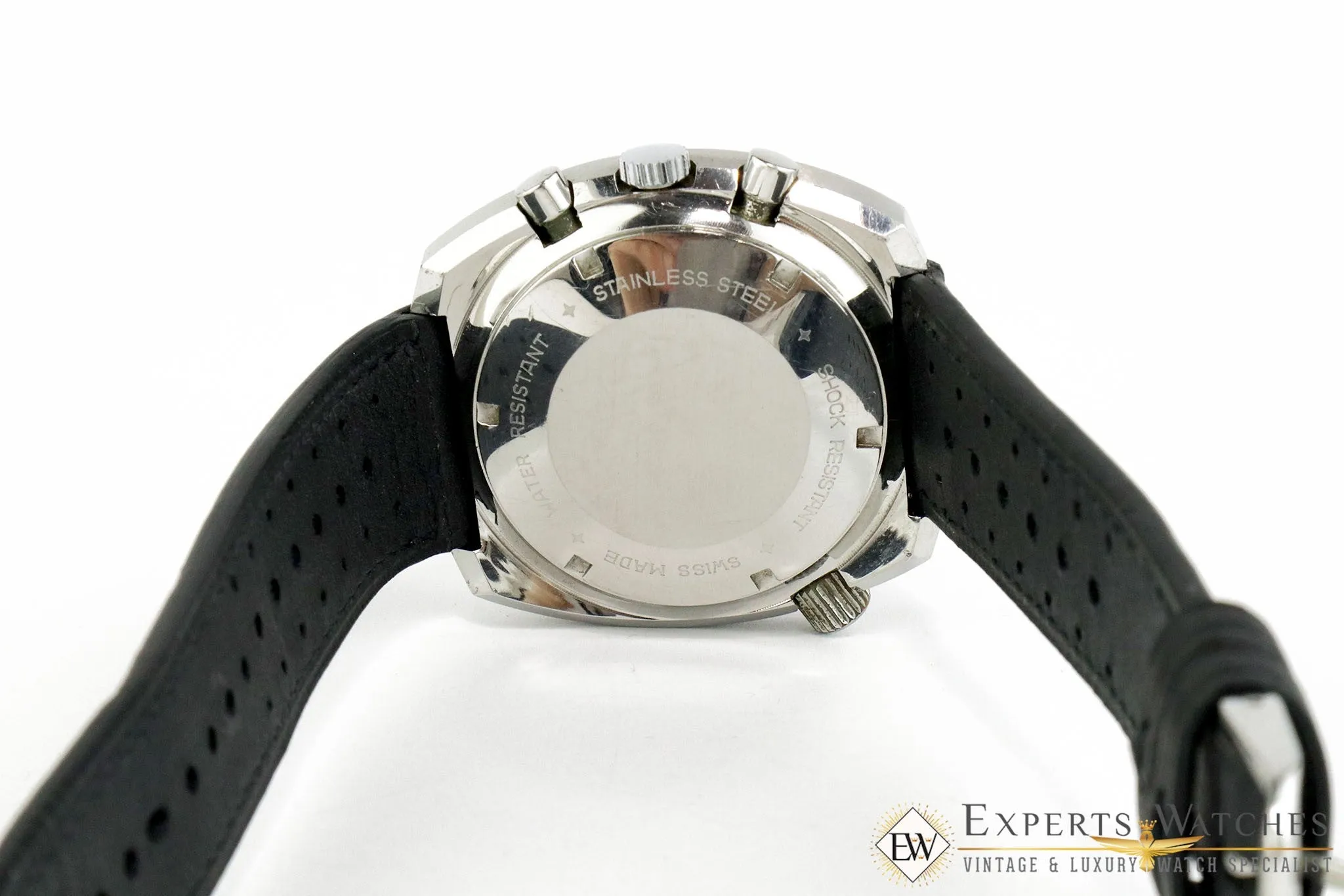 Vintage 1970s Bucherer 9653 Chronograph Panda Dial Diving Soccer Timer CPO Watch