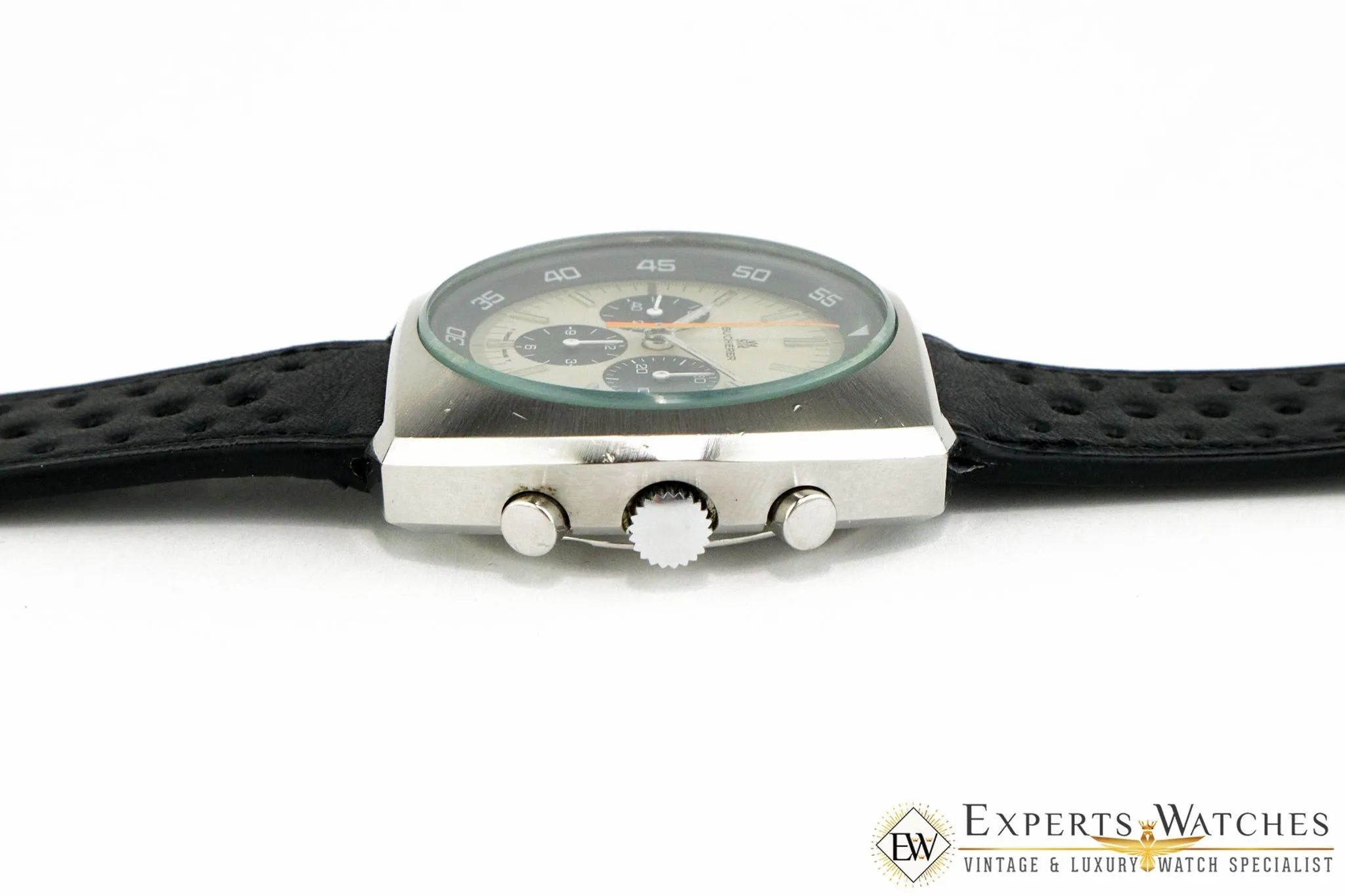 Vintage 1970s Bucherer 9653 Chronograph Panda Dial Diving Soccer Timer CPO Watch