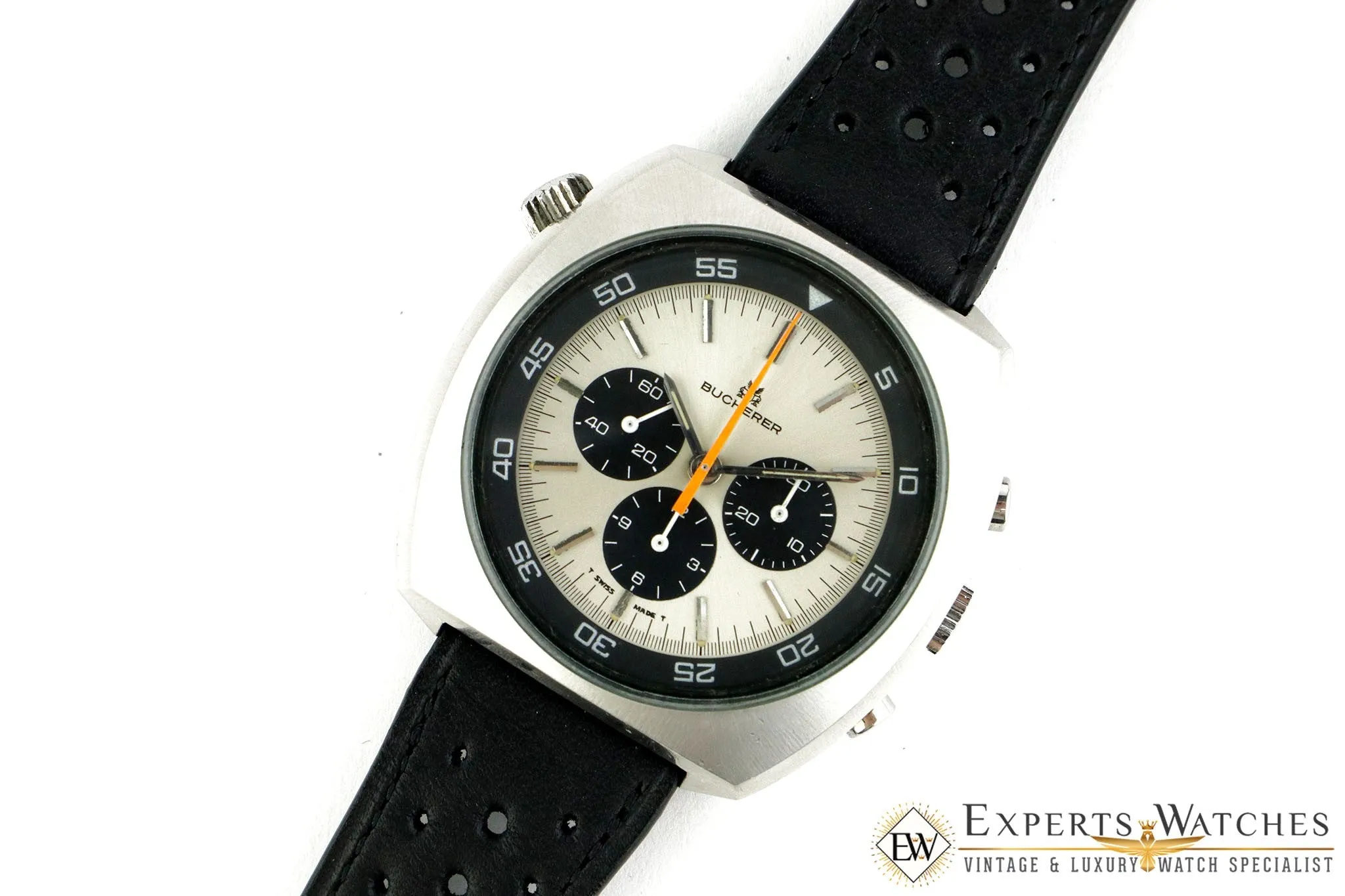 Vintage 1970s Bucherer 9653 Chronograph Panda Dial Diving Soccer Timer CPO Watch