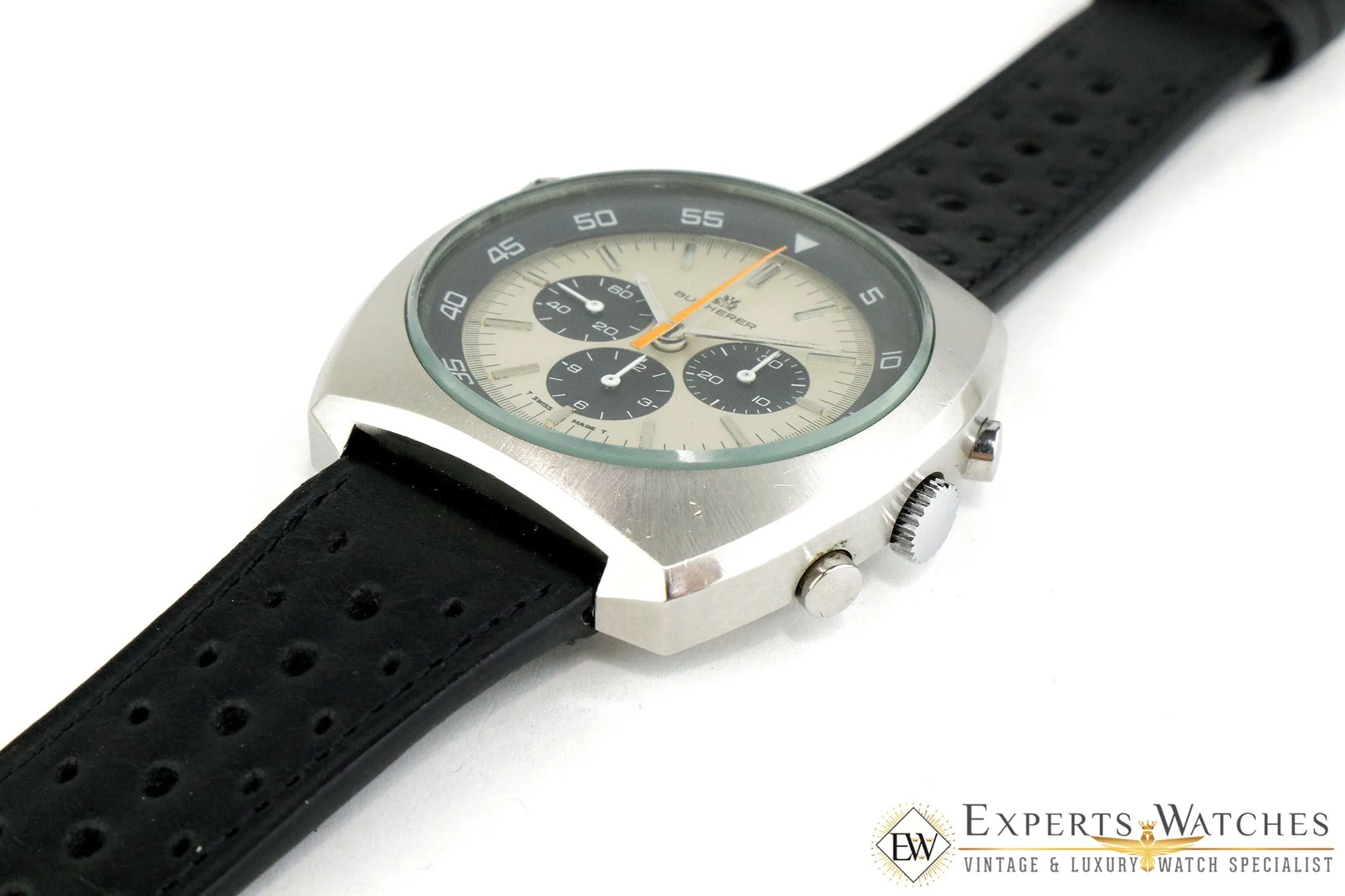 Vintage 1970s Bucherer 9653 Chronograph Panda Dial Diving Soccer Timer CPO Watch