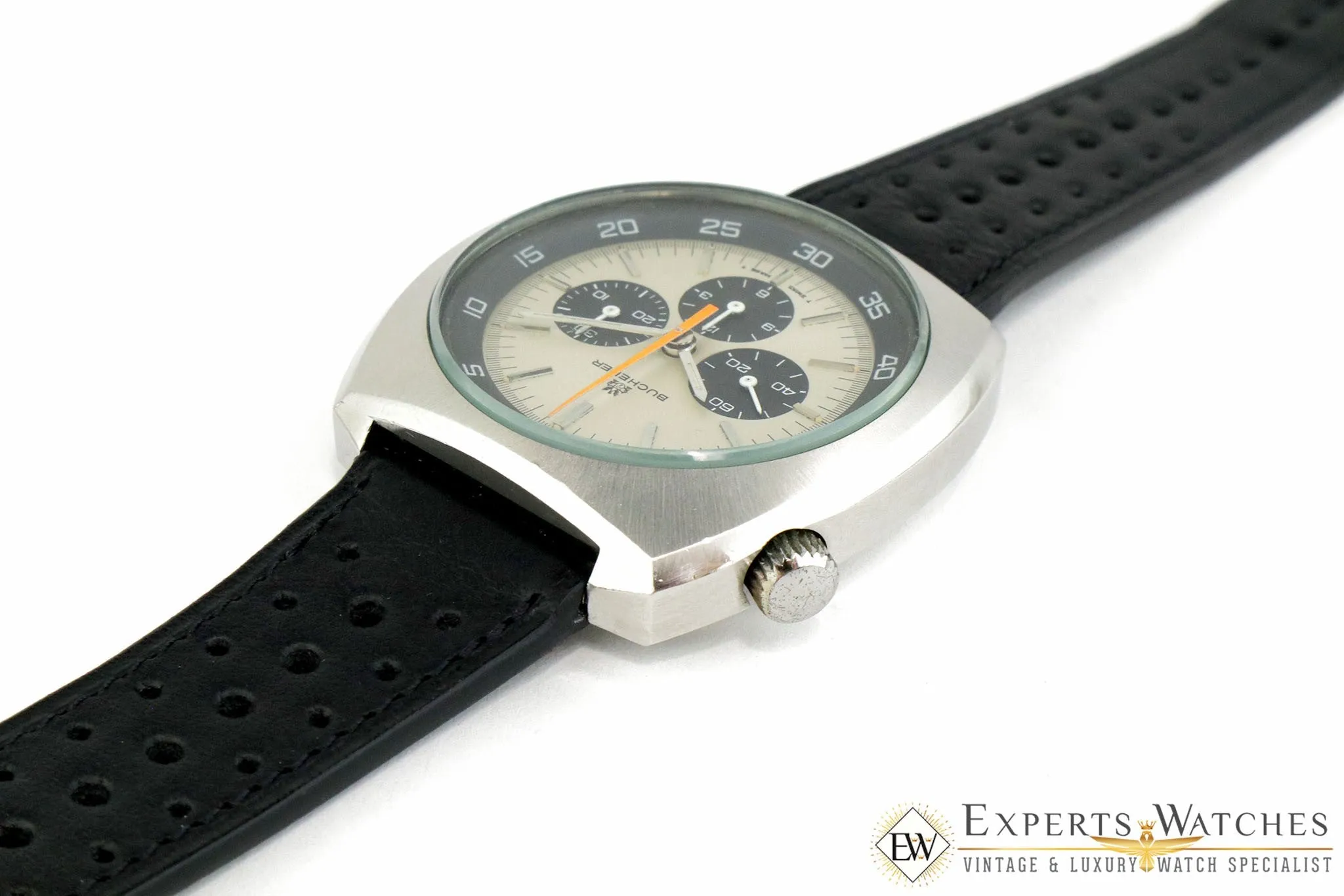 Vintage 1970s Bucherer 9653 Chronograph Panda Dial Diving Soccer Timer CPO Watch