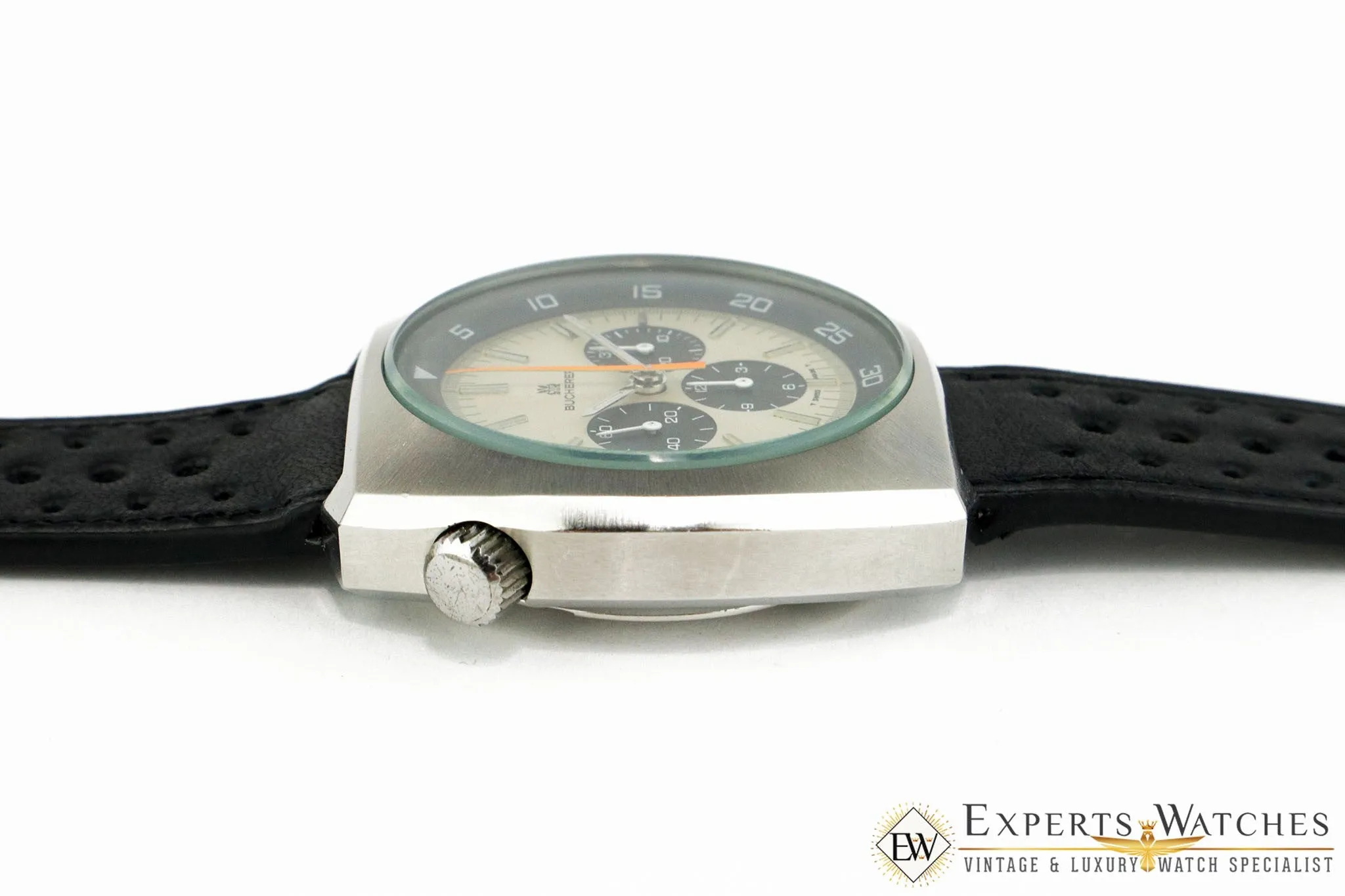 Vintage 1970s Bucherer 9653 Chronograph Panda Dial Diving Soccer Timer CPO Watch