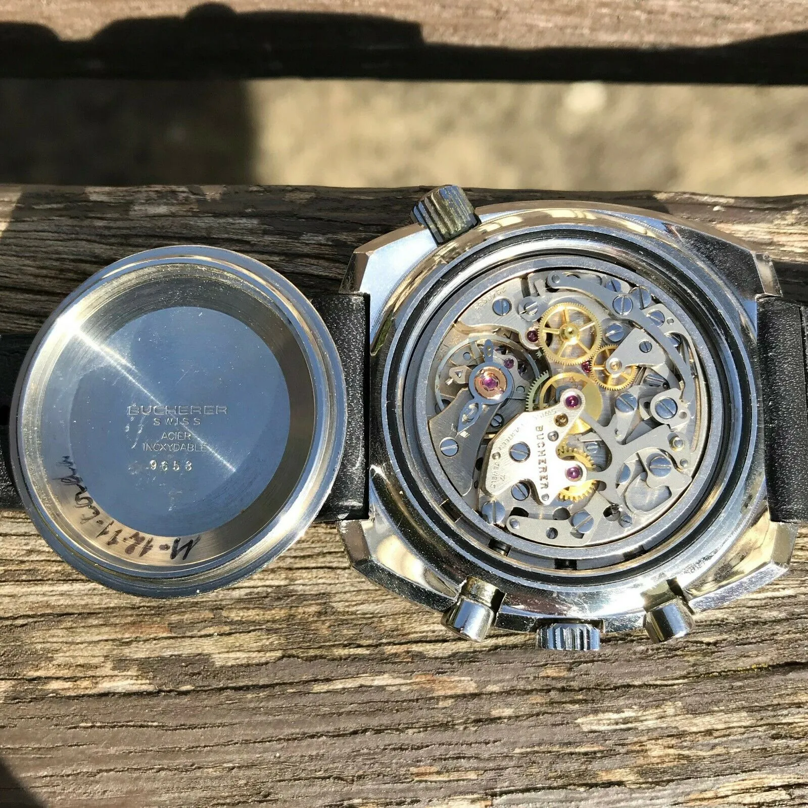 Vintage 1970s Bucherer 9653 Chronograph Panda Dial Diving Soccer Timer CPO Watch