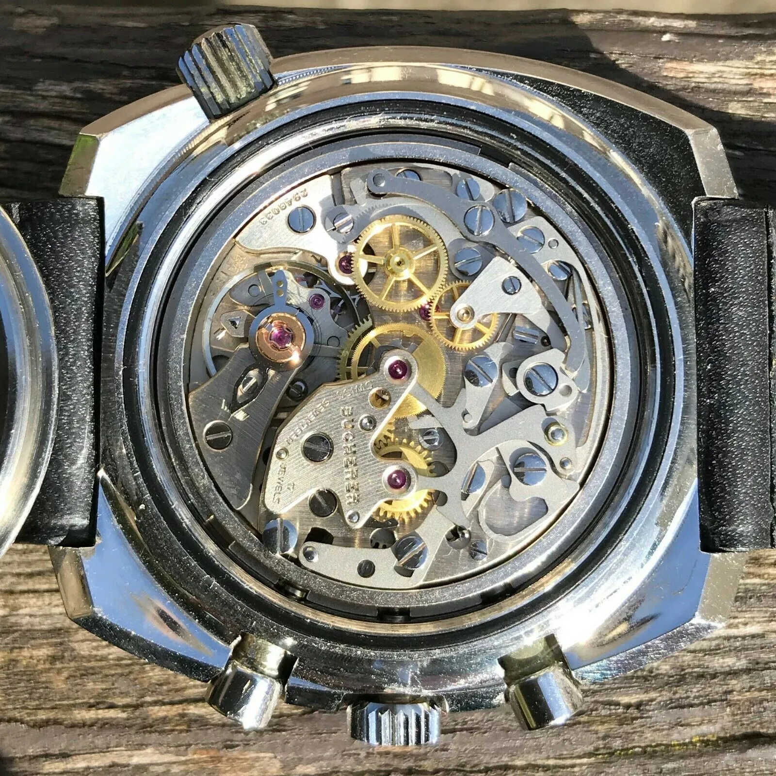 Vintage 1970s Bucherer 9653 Chronograph Panda Dial Diving Soccer Timer CPO Watch