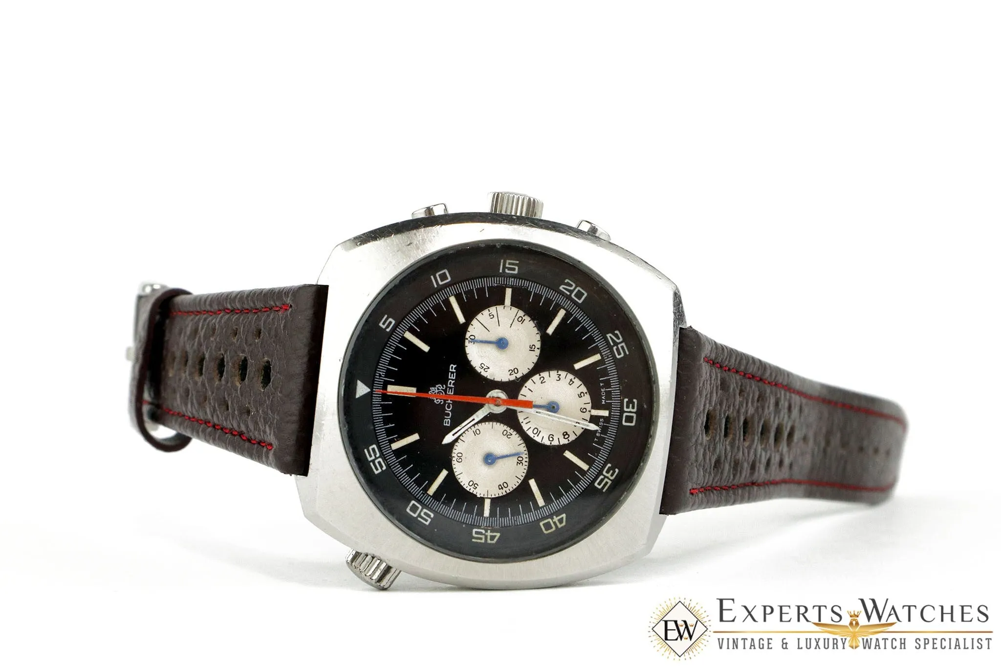 Vintage 1970s Bucherer Chronograph Panda Dial Diving Soccer Timer 9653 CPO Watch