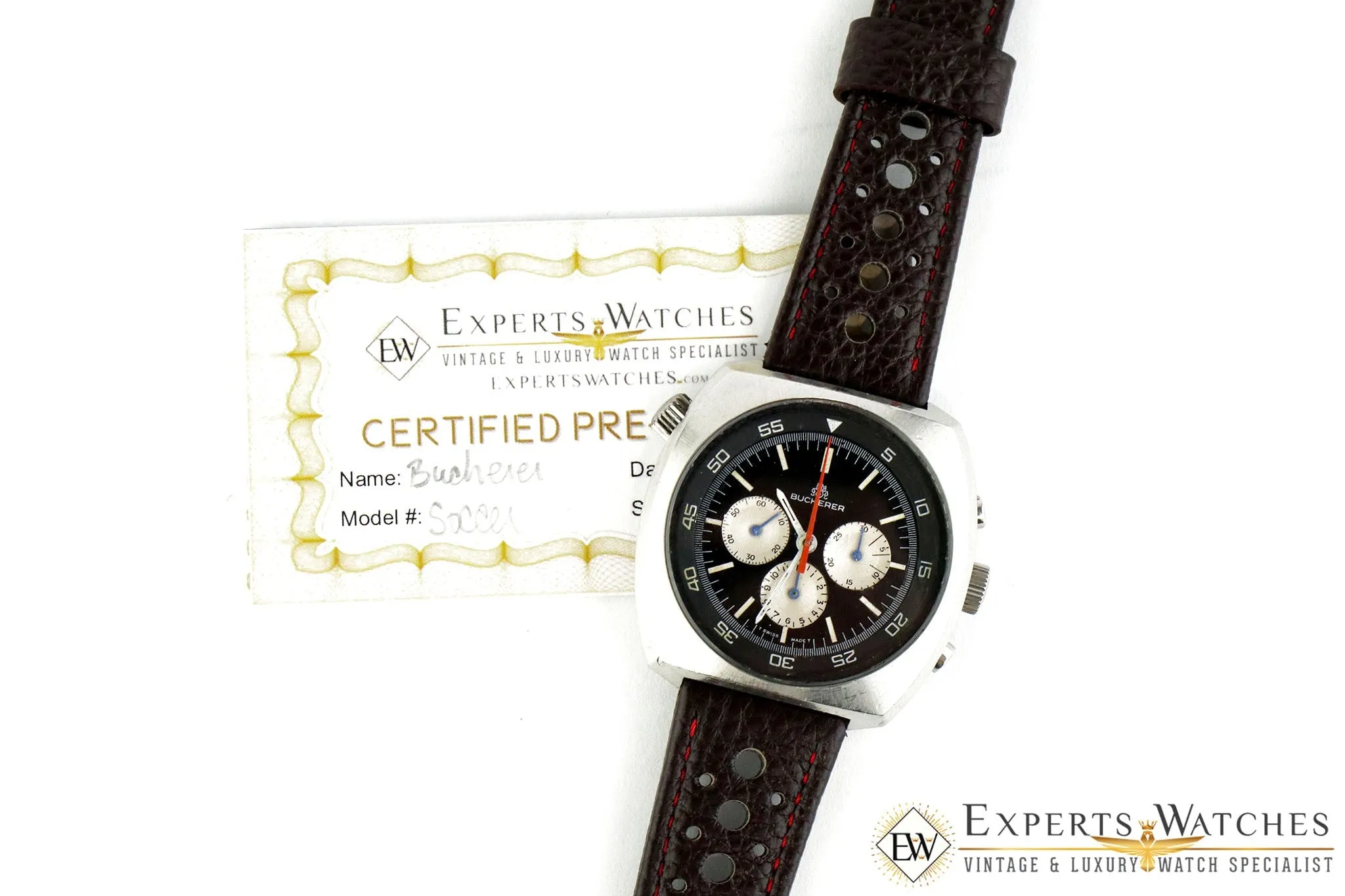 Vintage 1970s Bucherer Chronograph Panda Dial Diving Soccer Timer 9653 CPO Watch