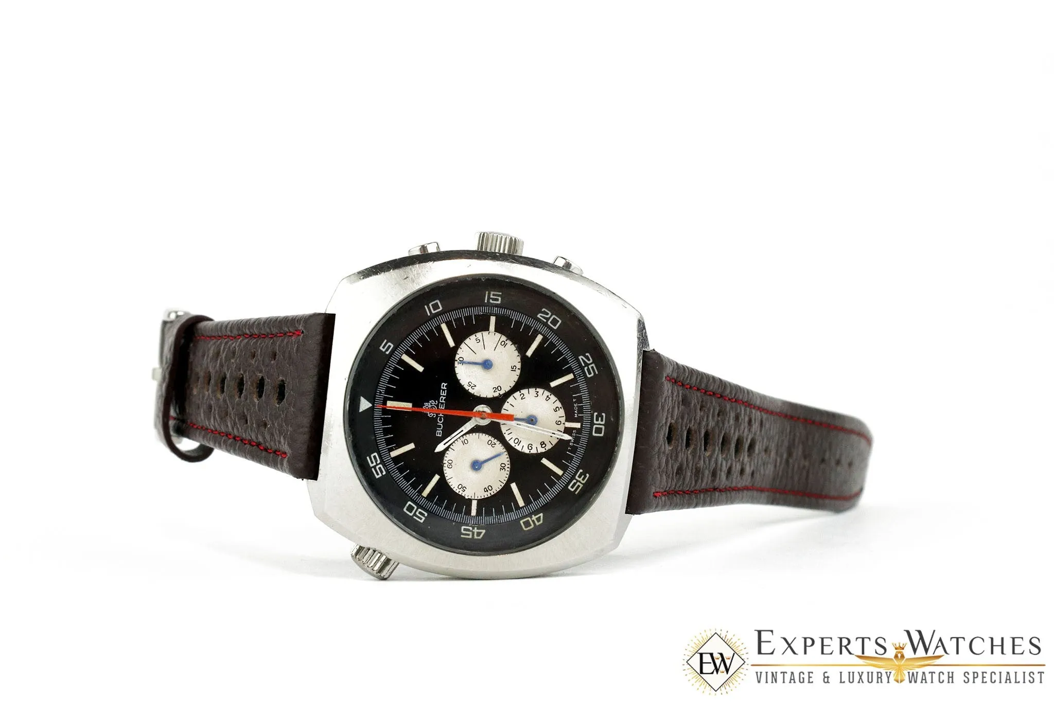 Vintage 1970s Bucherer Chronograph Panda Dial Diving Soccer Timer 9653 CPO Watch