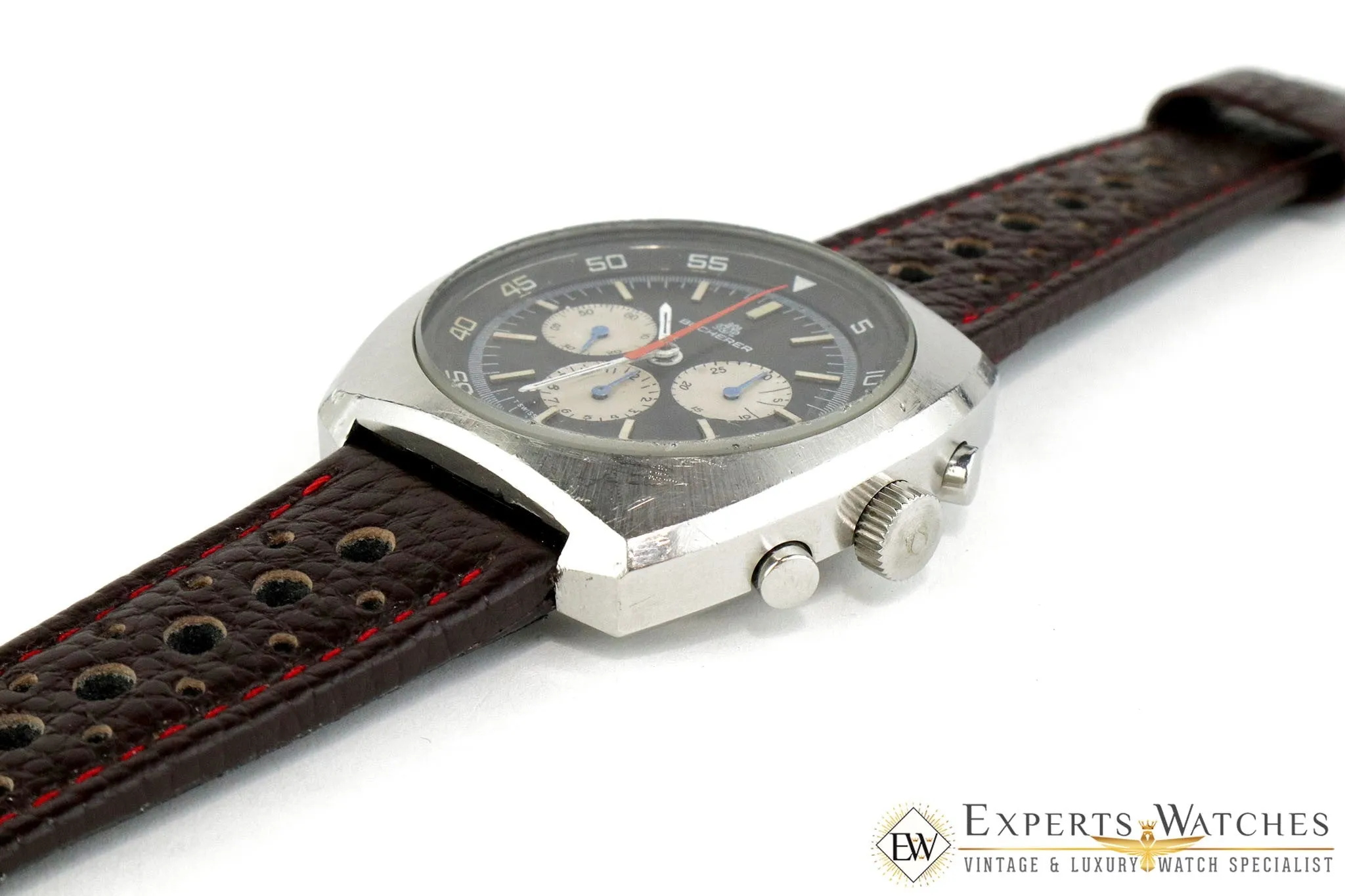 Vintage 1970s Bucherer Chronograph Panda Dial Diving Soccer Timer 9653 CPO Watch