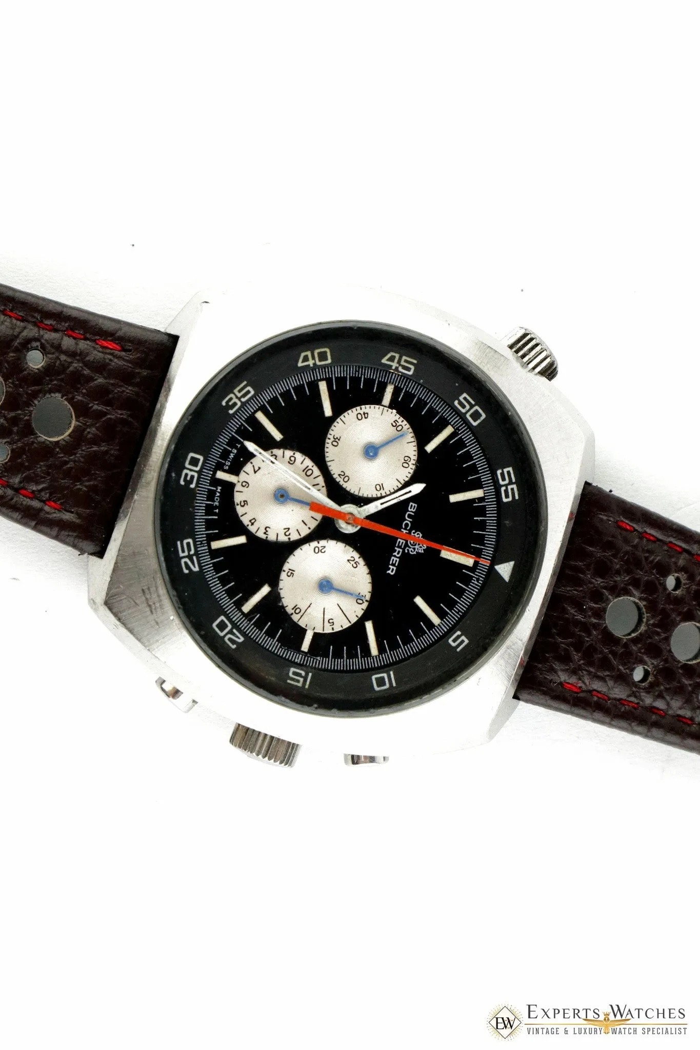Vintage 1970s Bucherer Chronograph Panda Dial Diving Soccer Timer 9653 CPO Watch