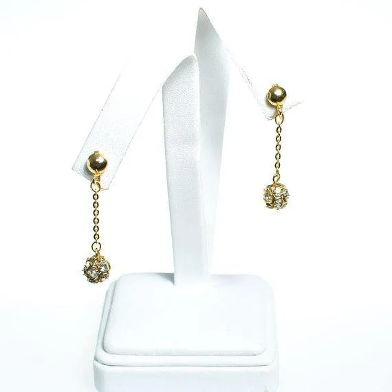 Vintage Diamond Look Rhinestone Drop Statemenent Earrings in Gold Tone