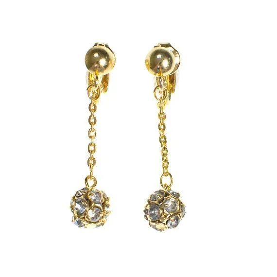 Vintage Diamond Look Rhinestone Drop Statemenent Earrings in Gold Tone
