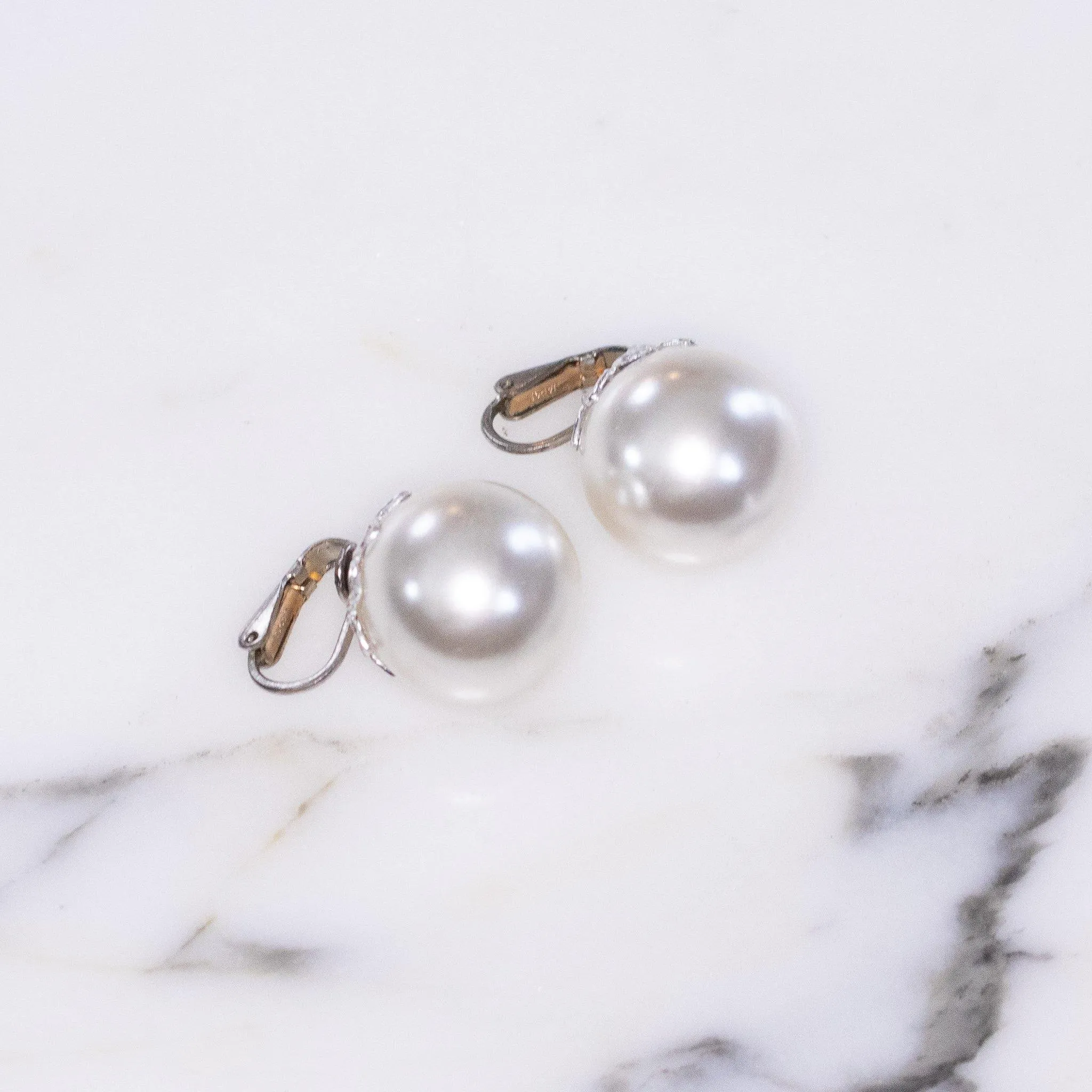 Vintage Huge White Faux Pearl Lustrous Earrings
