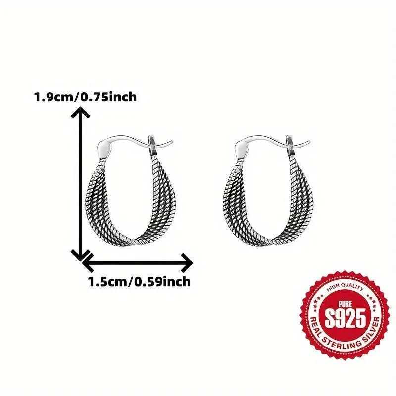 Vintage Twisted Rope Earrings S925 Sterling Silver Antique Finish Hypoallergenic