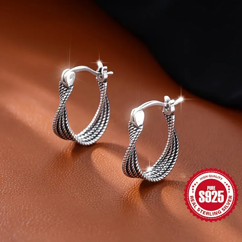 Vintage Twisted Rope Earrings S925 Sterling Silver Antique Finish Hypoallergenic
