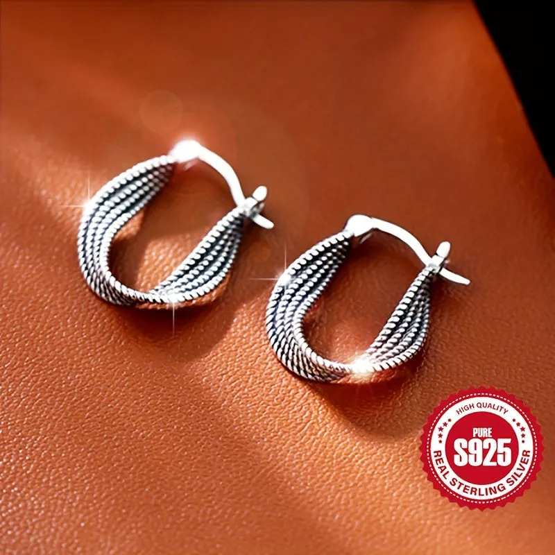 Vintage Twisted Rope Earrings S925 Sterling Silver Antique Finish Hypoallergenic