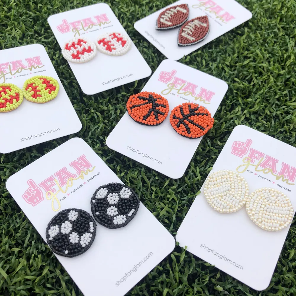 VOLLEYBALL BEADED STUD EARRINGS WHITE